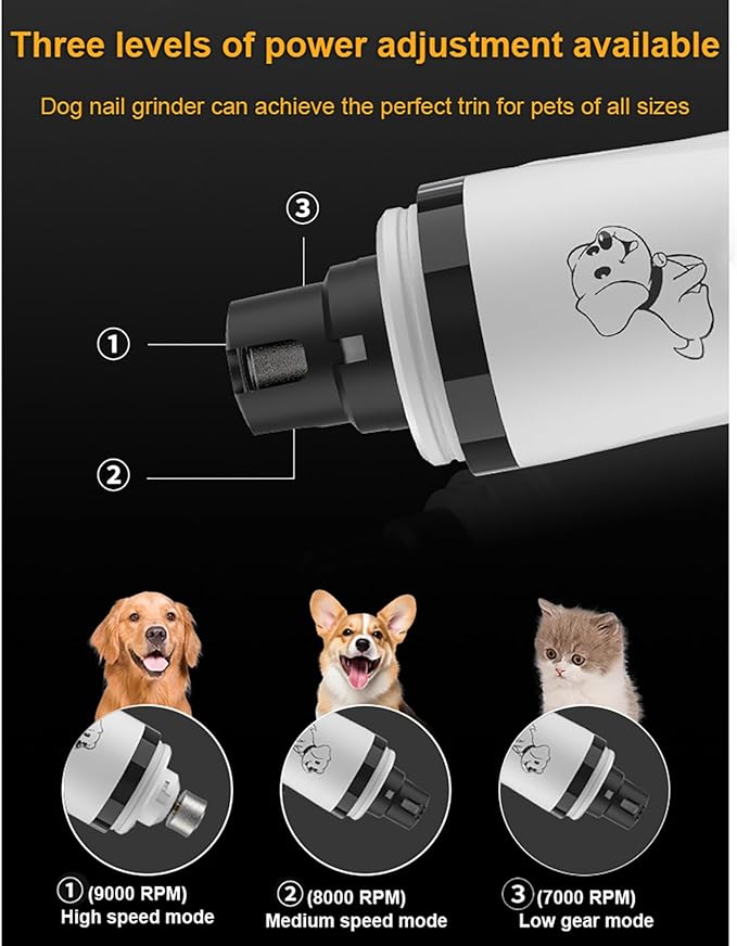Upgraded Slient Dog Nail Grinder, Professional Pet Nail Grinder, Triple Speed Settings, 2000mAh Battery, Ultra Quiet Operation for Stress-Free Grooming for Small Medium Large Dogs & Cat
