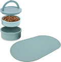 KindTail Pet Bowl Set + Silicone Pet Food Mat - Includes (2) Portable Pet Bowls with Lid & Handle + (1) Waterproof Pet Feeding Mat - Made from Food-Grade, Dishwasher-Safe Materials - BPA & Toxin-Free