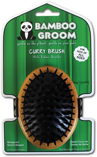 Bamboo Groom Curry Brush with Rubber Bristles for Pets