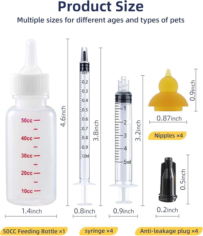 Pet Nursing Bottle, Pet Feeding Nipple, Nursing Bottle Kits for Feed Puppy & Kitten milk, with 1 * Pet Feeding Bottle, 4 * Pet Feeding Nipple, Fit for Kittens, Puppies, Rabbits, Squirrels, Hamster