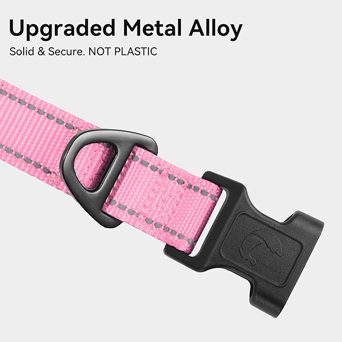Joytale Reflective Dog Collar, Soft Neoprene Padded, Metal D-Ring, Nylon Pet Collar Adjustable for Extra Large Dogs, Pink, XL