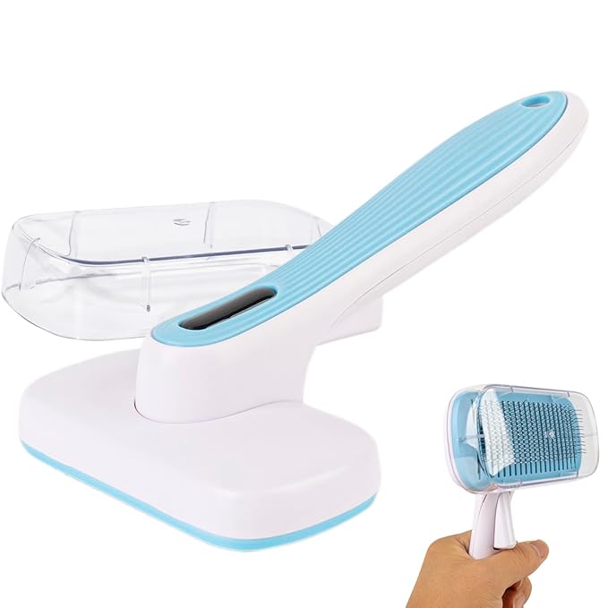 Dog Brush - Self Cleaning Dog and Cat Hair Brush, Efficient Shedding Grooming Tool for Long and Short Haired Dogs & Indoor Cats, Deshedding Comb (Blue)