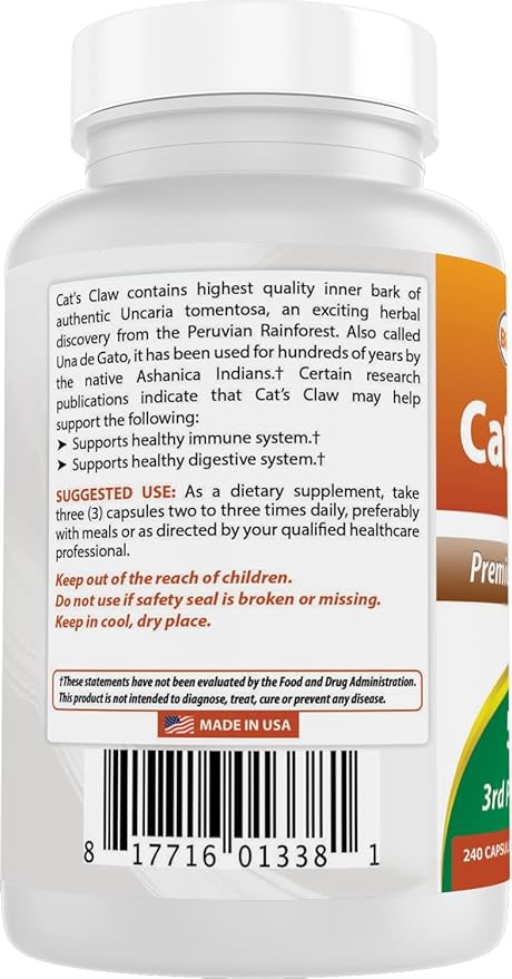 Best Naturals Cat's Claw Capsule, 500 mg, 240 Count