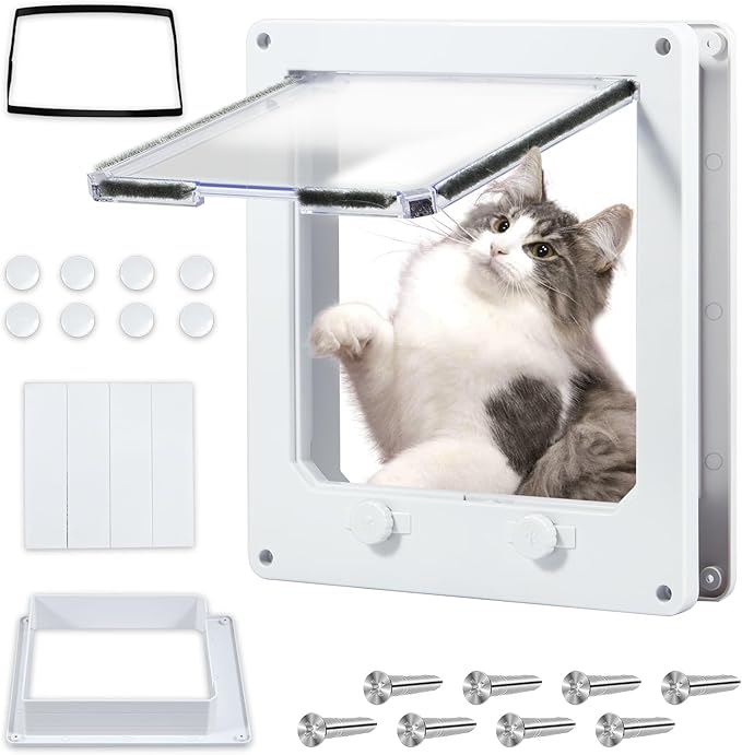 Cat Door Interior Door White Plastic Interior Cat Door Easy to Install Indoor Cat Door Upgraded Pet Door with Flap and 4 Way Locking for Interior Doors Medium Cats Kitties ZHAZHAMO