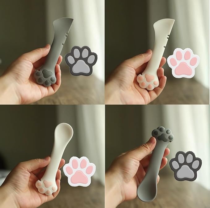 Joyinjojo 2 Pack Dog Cat Food Spoon Spatula, Cute Paw Pet Can Opener Mixing Spoons for Dog Cat Wet Food, Small Silicone Spatula Cat Treat Spoon Pet Cannd Food Scoop for Dog Cat, White