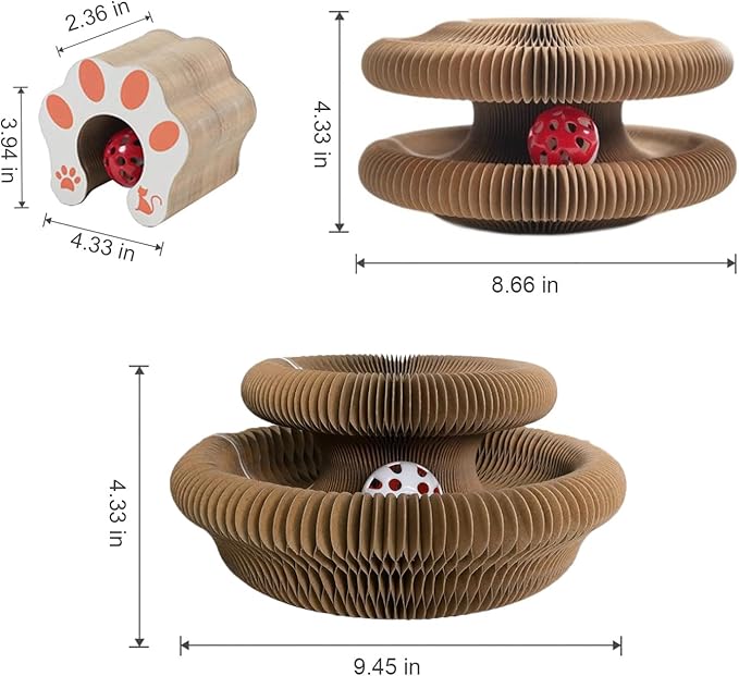 Kitten Kurl Cat Toy,Magic Organ Cats Scratcher Board,Foldable Accordion Toys with Ball (2pc)