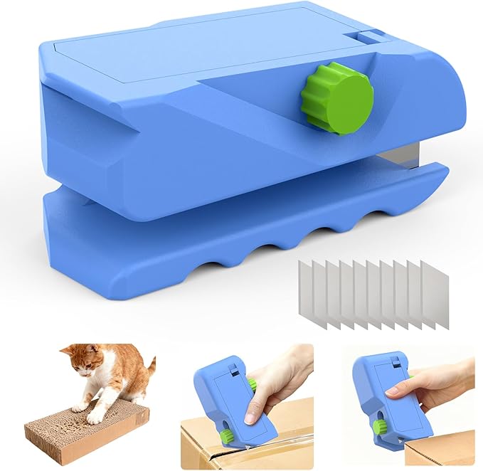 Cardboard Cutter for Cat Scratchers with 10pcs Blade, 4-in-1 Box Cutter 3D Printed Cardboard Strip Cutter DIY cat scratchers Cutter Tool for Cat Lovers