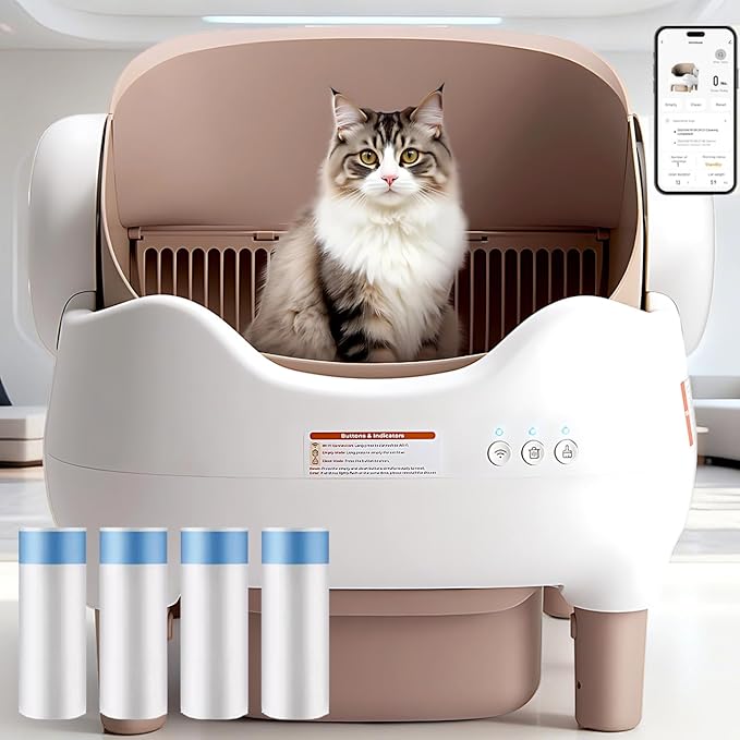 Self Cleaning Litter Box, Automatic Cat Litter Box with APP Control, Odor-Free Large Waste Bin, Open-Top for Multi Cats