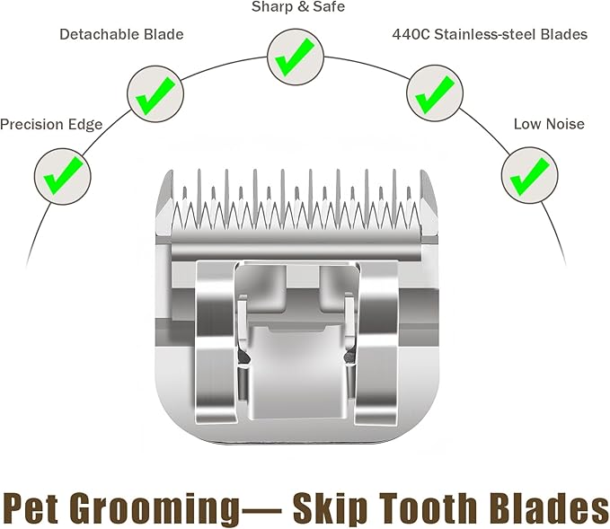4 Skip Tooth Blades,Detachable Pet Dog Grooming Steel Blade，Compatible with Andis,Oster A5,Wahl KM10 Series Clippers,Cut Length 3/8-Inch (9.5mm)