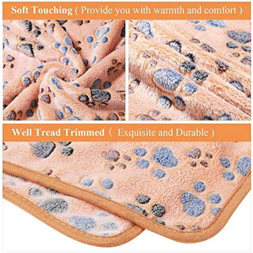 Tatuo 4 Pcs Dog Blanket for Pet Puppy Teething Toys Paw Print Fleece Blanket for Pet Cat Soft Warm Sleep Mat Guinea Pig Cage Mat(Medium(30 x 20.5 Inch),White, Coffee, Pink, Purple)