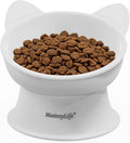 MateeyLife Raised Cat Bowls, Cat Food Bowl Elevated for Kittens & Small Dogs, 15°Tilted Protect Pets' Neck and Anti Vomiting, Whisker Friendly Food & Water Feeding Bowl, 6 oz Each - White