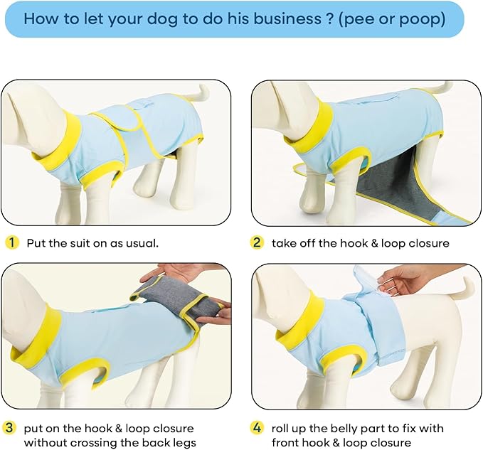 Recovery Suit for Dogs Cats After Surgery, E-Collar & Cone Alternative Surgical Suit, Prevent Licking Dog Onesies Pet Surgery Recovery Suit Soft Dog Bodysuit, Blue Yellow, L