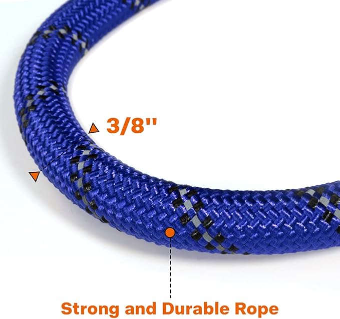 Taglory Rope Dog Leash 5 FT with Comfortable Padded Handle, Highly Reflective Threads Leash and Anti-Tangle Clip for Walking Small Dogs, 3/8 inch, Navyblue