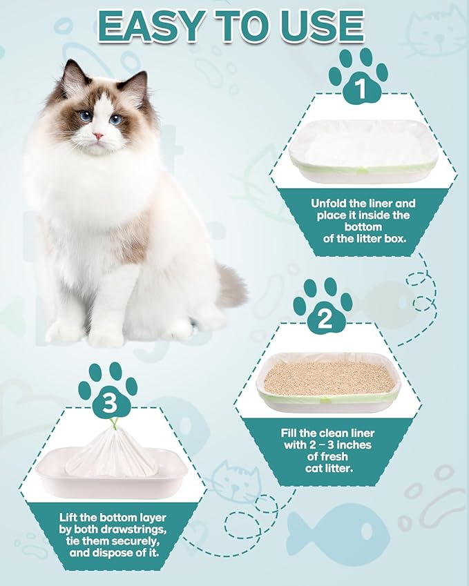 Litter Box Liners Extra-Thick, 30 Count Jumbo Size Cat Litter Bags Large, Kitty Litter Liner XL, Easy Clean Up Litter Pan Liners, Pet Cat Supplies - 36" x 18"