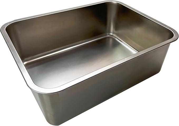 KUNWU Stainless Steel Cat Litter Box 20"x14"x4", Corrosion Resistant Easy Clean No Odor Durable Pan (L (20"x14"), 4" Deep)