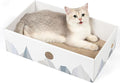 Conlun Cat Scratcher Box with Heavy-Duty Double-Sided Cardboard Pad, Cardboard Lounger, Interactive Hole Design, Cat Bed for Indoor Cats, White, Large