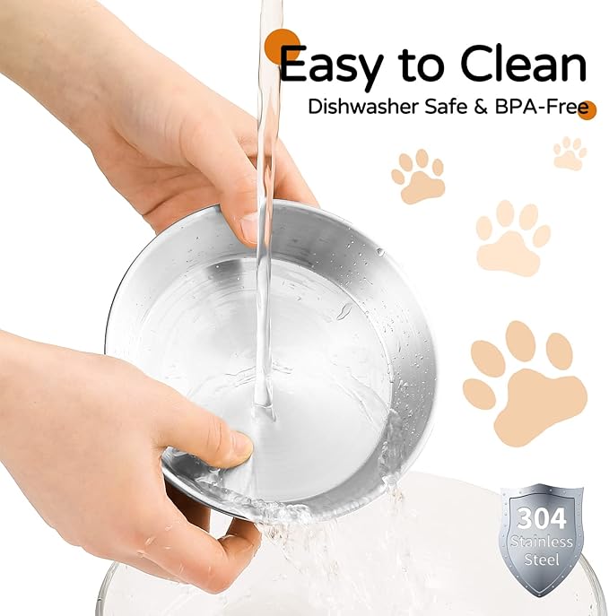 Elevated Cat Bowls, 5.9 Inch Wide Stainless Steel Cat Food Bowls with Metal Stand Whisker Stress-Free, Raised Food and Water Dish for Cats, Kitten, Puppies and Small Dogs-2 Pack