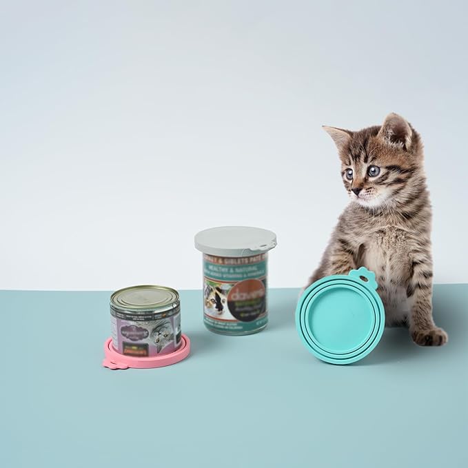 WePet Pet Food Can Covers, Silicone Lids, BPA Free, Dishwasher Safe, Fit Most Standard Size Canned Cat and Dog Food, 3oz/5.5oz/12.5oz/13.2oz, Cool Grey/Rose Pink/Turquoise