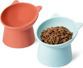 Amazon Basics Raised Cat Feeding Bowls, Cat Ear Shape, Tilted Design, Whisker-Stress Free, 5.2 x 5.2 x 4.5 in, Orange and Blue, 2-Pack
