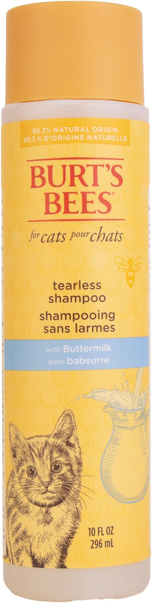 Burt's Bees for Pets Tearless Kitten Shampoo with Buttermilk, 99.3% Natural Origin Formulas, Pet Shampoo for Cats, Gentle Cat Shampoo, Cat Shampoo for Itchy Skin, 10 oz