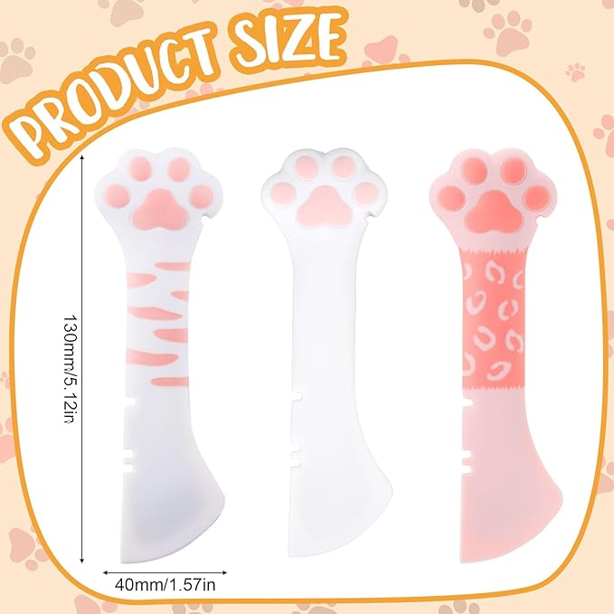 Tinoaly 3 Pcs Dog Cat Food Spoon, Adorable Paw Spoon for Wet Food Silicone Can Opener Multifunctional Pet Spatula Scoop Mixing Spoons for Cat Dog Supplies (White & Pink)