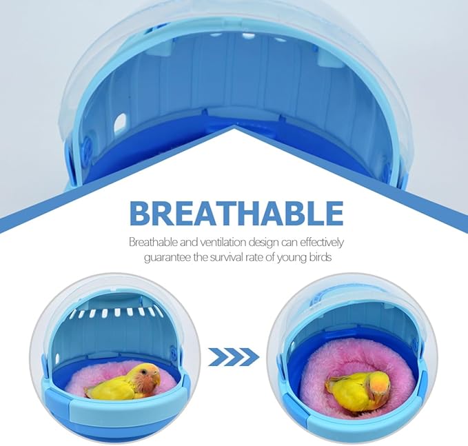 Healifty Portable Small Parrot Carrier Cage with Handle, Design, Handheld Bird Transport Case with Soft Blue Fleece Nest Pad for Budgerigars and Young Birds