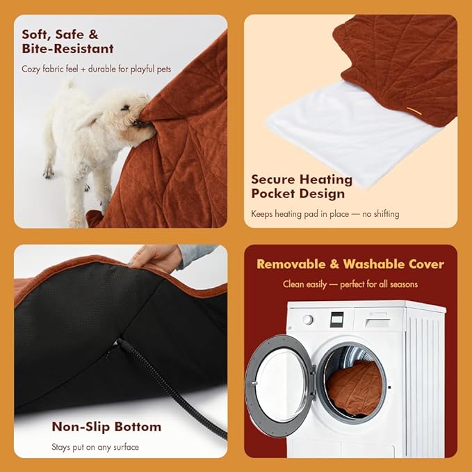 Large Dog Heating Pad Waterproof Electric Heated Pet Beds for Indoor Outdoor, Adjustable Temperature Heated Pet Beds, Washable Red Shall Shaped Cat Heating Pad Non Slip Bottom(47"X37")
