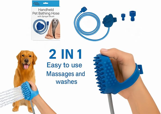 Handheld Pet Bathing Hose with Sprayer & Brush – 8‑Mode Hose Attachment for Dogs & Cats – One‑Handed Control, Soap Dispenser, Garden or Shower Compatible