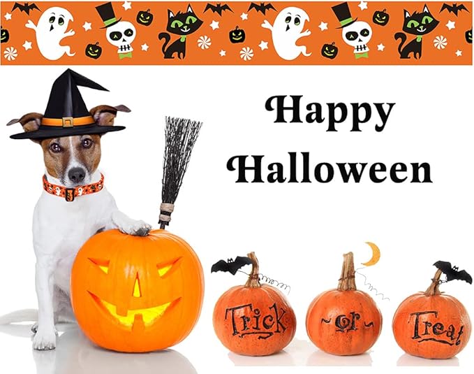 Halloween Dog Collar - Pumpkin Bat Ghost Pattern - Adjustable for Small Medium Large Dogs(Halloween,L)