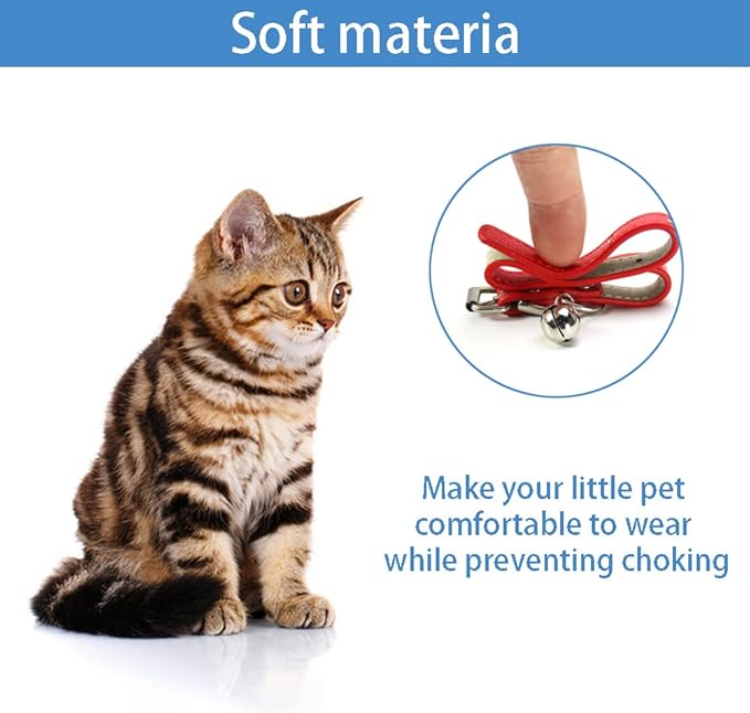 Cat Collar with Bells Cute for Boy Cats, Girl Cats Leather Cat Collars Accessories for Pet Collars Adjustable for Cat(Black)