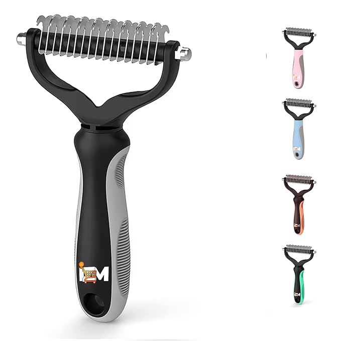 2-Sided Dematting & Deshedding Comb for Dogs & Cats – Undercoat Detangler Brush for Shedding, Matted Hair & Fur Remover Tool, Ergonomic Handle for Stress-Free Pet Grooming (Grey)
