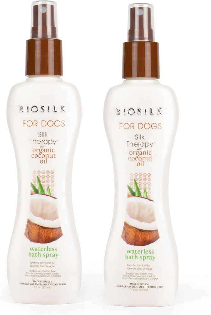 BioSilk for Dogs Silk Therapy Dog Shampoo Spray with Organic Coconut Oil - Waterless Dog Dry Shampoo Spray from BioSilk Silk Therapy, 7 Fl Oz - 2 Pack