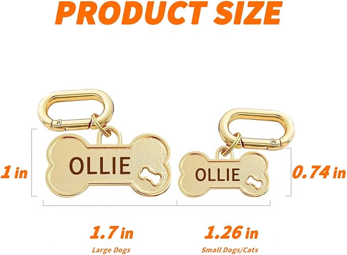 Dogs ID Tags Personalized Front and Back Engraving Brass Bone Shape Large..