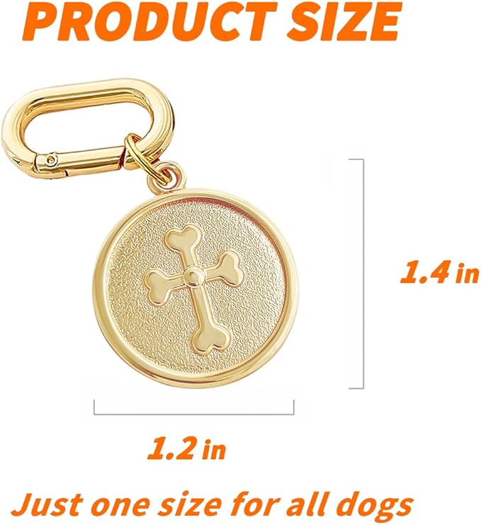 Dogs ID Tags Personalized Double Sided Deep Engraved Cat & Dog Collar Charm Round Shape Frosting Process Silver/Gold Plated (Bone-Cross Gold)