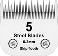 5 Skip Tooth Blades,Detachable Pet Dog Grooming Steel Blade Compatible with Andis,Oster A5,Wahl KM10 Series Clippers,Cut Length 1/4-Inch (6.4mm)