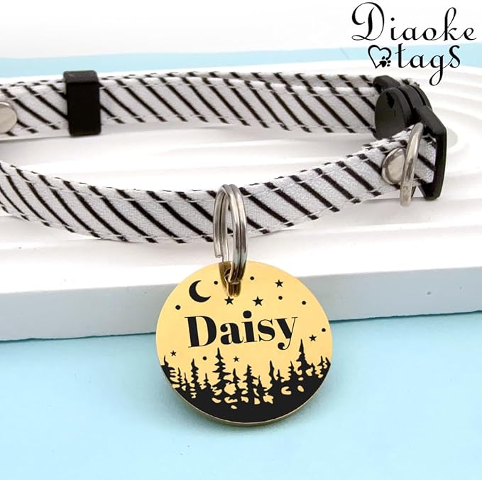 Stainless Steel Cat ID Tag Personalized Pet Tags with up to 4 Lines of Custom Text, Small Pet Mini Dog Cat Tag Lightweight, Engraved on Both Sides, Multiple Patterns Colors Size Options