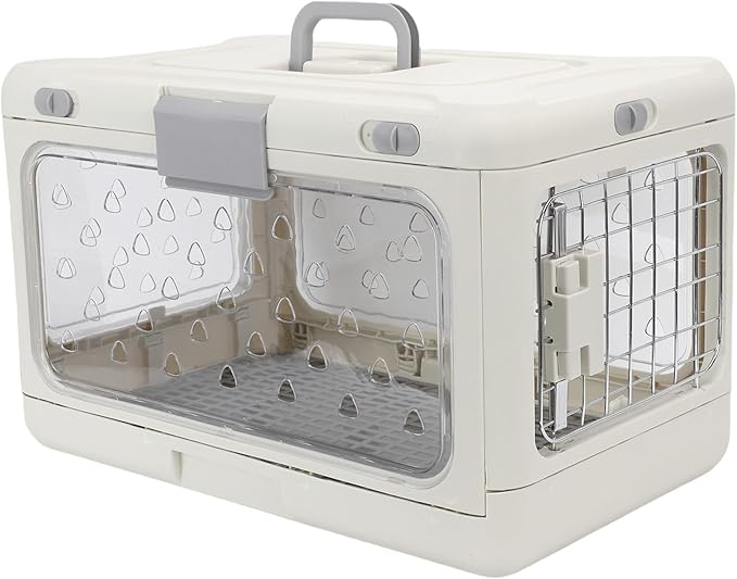 Pssopp Plastic Cat Crate, HardSided Carriers Cat Carrier Kennel Large Capacity for Airplane Travel Plastic Crate, Portable Foldable Transparent Pet Kennel Nan