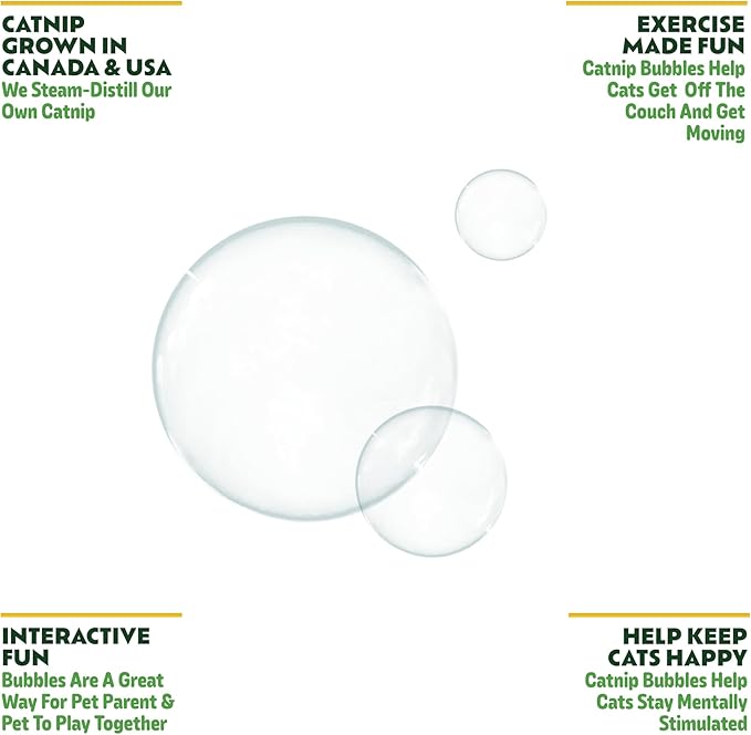Catnip Bubbles - 5oz. Bottle with Built-in Wand | High Potency Catnip Bubbles Made from Steam-Distilled Natural Plants | Hand Harvest Grown in Canada and The USA