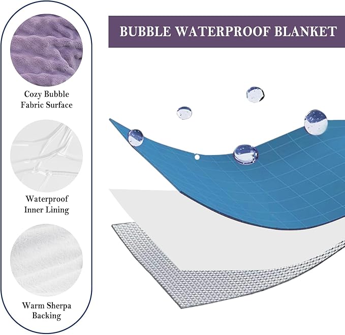 Waterproof Blanket for Bed Couch Sofa Car, Soft Leakproof Dog Blanket with 3D Bubble Pattern, Reversible Water Proof Pet Blankets for Dogs Cats Puppies (30"x40", Dusty Purple)
