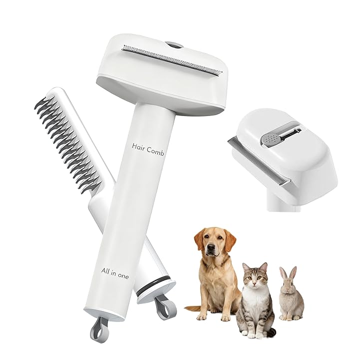 Upgraded 3 in 1 Grooming Kit for Pets, Double-Sided Undercoat Rake for Shedding, Dematting Comb for Cats, Deshedding Dog Brush, Flea Comb, Suitable for Short & Thick Coat, Pet Friendly Teeth
