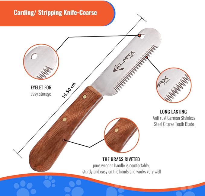 Professional Stripping Knife for Dogs, Best for Removing Unwanted Undercoat, Blades are Made of Stainless Steel with Wooden Handle Grip (Right-Handed, Rosewood)
