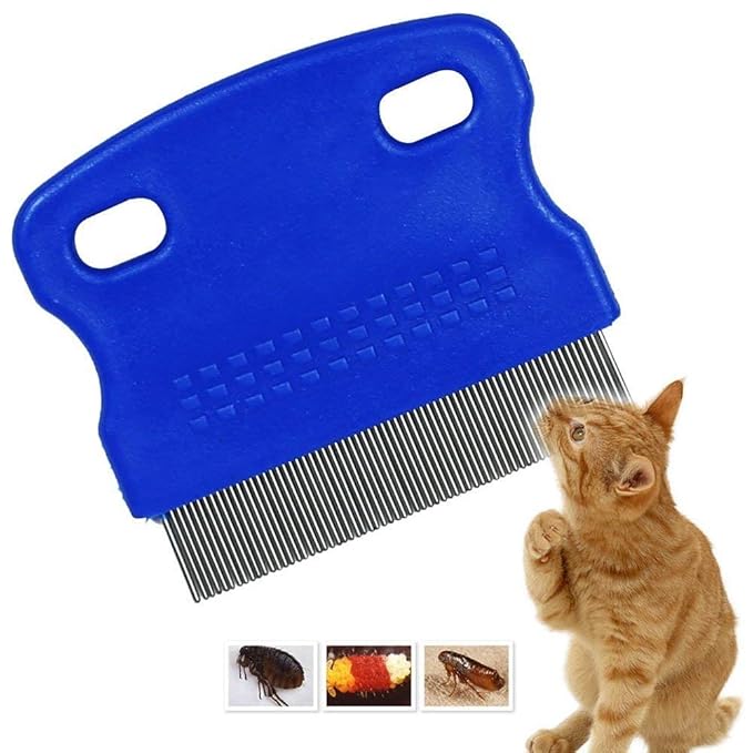Patty Both Dog Cat Pet Lice &Flea & Nit Removal Comb/Brush, Precision Spaced Stainless Steel Teeth Locked into Sturdy Plastic Handle for Easy Cleaning(Blue)