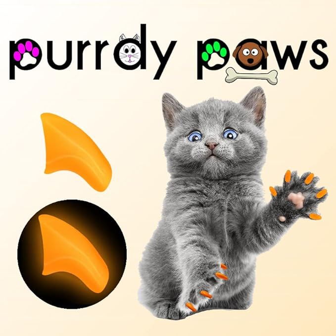6 Month Supply Soft Nail Caps for Cats Orange Glow in The Dark - Extra Adhesives (Kitten)
