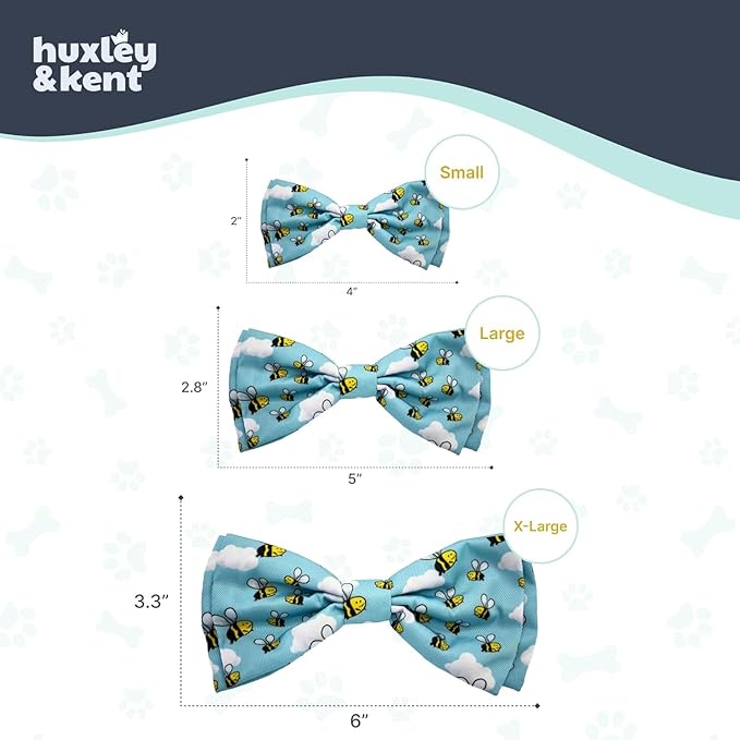 Huxley & Kent Pet Bow Tie for Dogs & Cats - Spring Theme Adjustable Hook & Loop Collar Accessory - Cute & Comfortable for Holidays & Celebrations - Busy Bees, Extra-Large