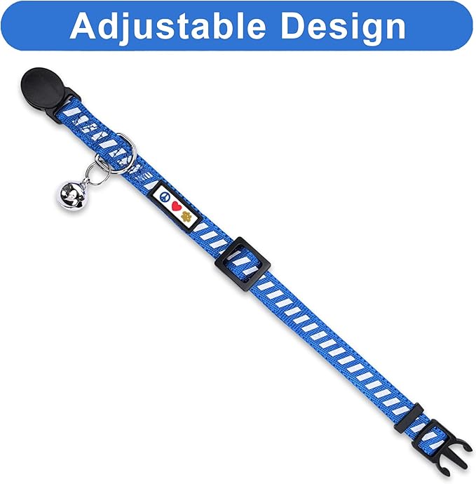 Pawtitas Personalized Blue Reflective Cat Collar – Adjustable Custom Collar with Safety Buckle, Removable Bell, and Engraved Name & Phone Number for Kittens and Adult Cats