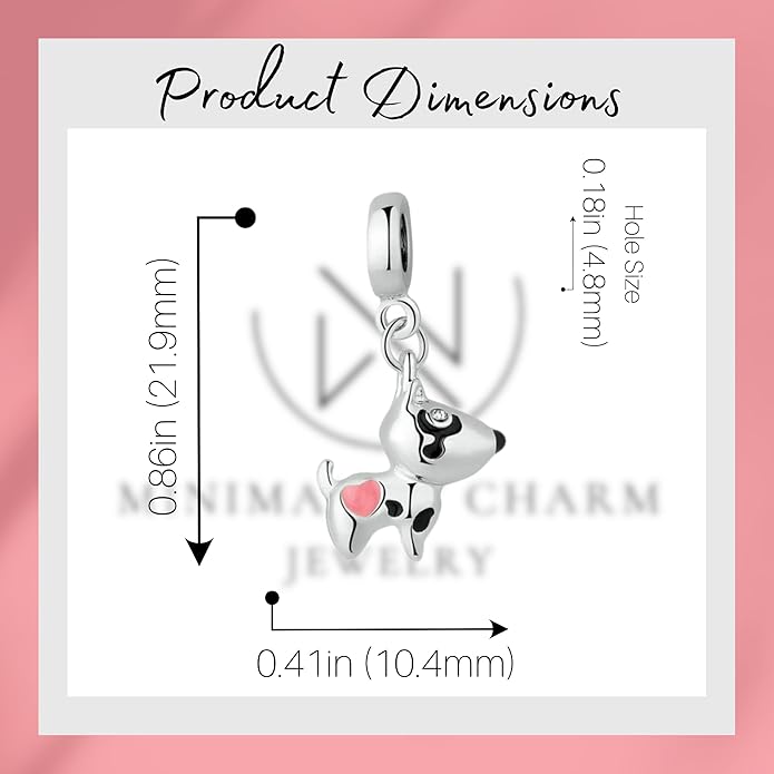Pet Charm, Cute Dog Charm, Animal Dangle Charm, Sterling Silver Charm, Gift For Women, Friends, Wife, Mother, Christmas, and Halloween, Compatible With Pandora
