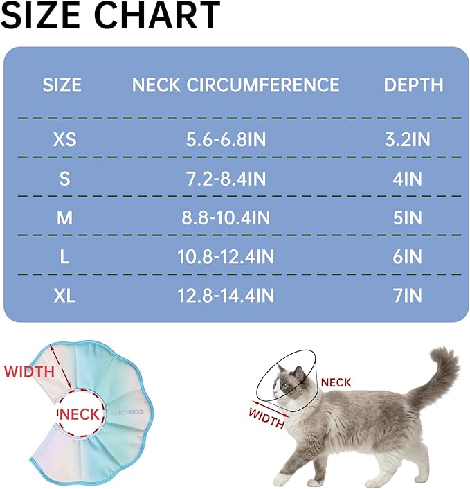 Touchdog Soft Cat Cone Collar, Waterproof Recovery Collar for Cats After Surgery, Lightweight Elizabethan Collar for Kittens, Small to Large