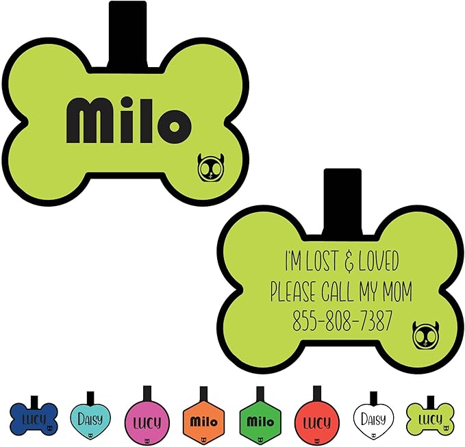 Silicone Silent Dog Tag Personalized with 5 Lines of Custom Deep Engraved Durable Soundless Pet ID Name Tag Bone Lime