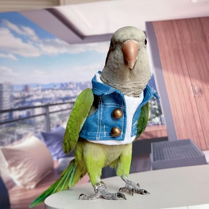 Bird Costume Bird Diaper Flight Suit Bird Jeans Fake Two Pieces Bird Clothes Cosplay Photo Prop for Parrots Lovebird Parakeet Cockatiel Small Animals Apparel (Without Diaper,Common Hill Myna)