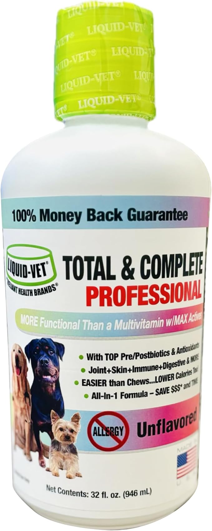 LIQUID-VET Total & Complete Support for Dogs – Joint, Allergy, Digestive & Immune Health – 10 Active Ingredients in 1 - Made for Picky Eaters (32 Fluid Ounce, Unflavored)